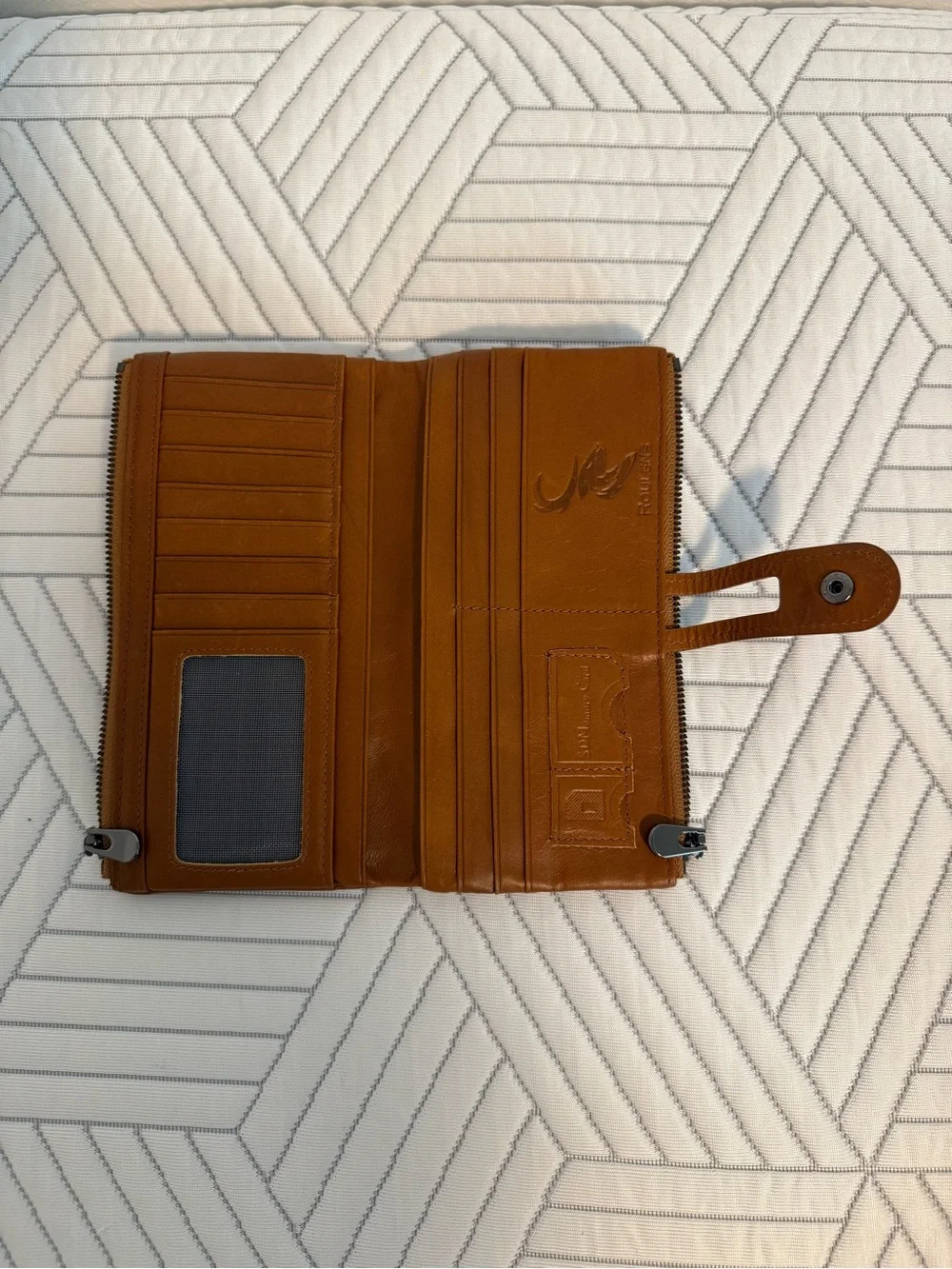 Roulens Leather Zip Wallet with Snap Strap
